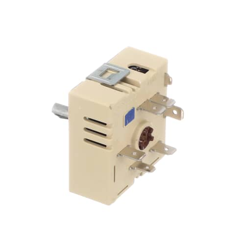 Rear angled view of the WB24T10058 infinite control switch showing the terminal spades.