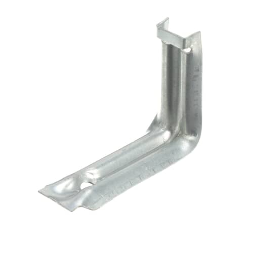Angled view of the galvanized metal anti-tip bracket (WB2K20) showing the mounting tabs.