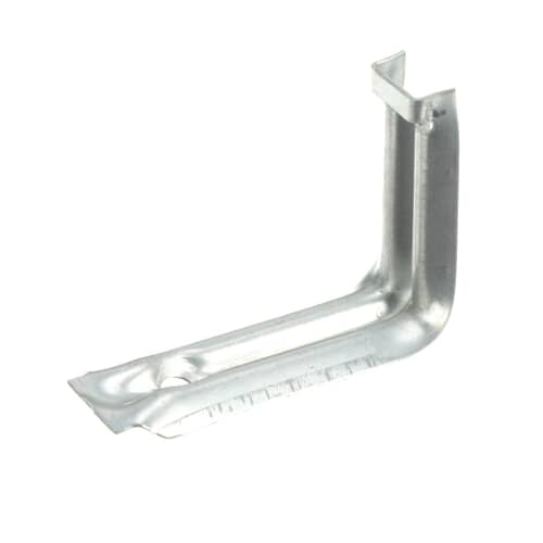 Close-up of the bent metal anti-tip bracket WB2K20 designed to secure a freestanding range.