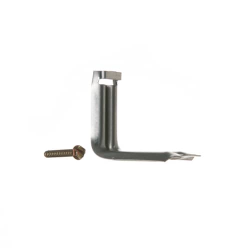 GE WB2K20 anti-tip bracket assembly showing the L-shaped metal bracket next to its required mounting screw.