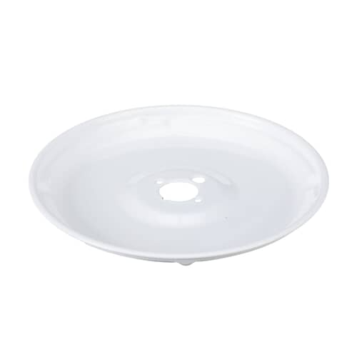Angled view of the white porcelain burner drip bowl.
