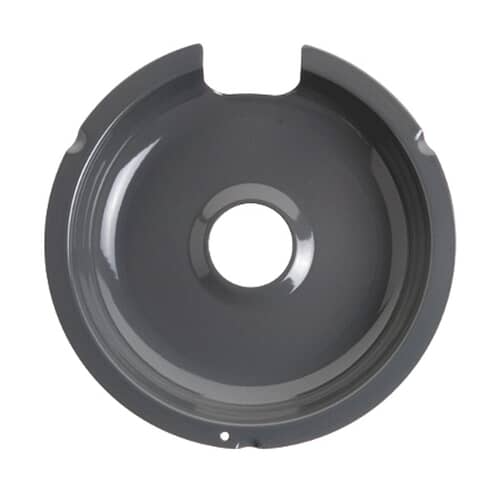 Side view of the GE WB32X5060 8-inch electric stove drip pan showing the subtle flange lip.