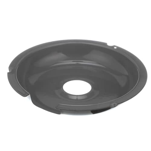 Top-down view of the gray porcelain GE WB32X5060 8-inch surface burner drip bowl.