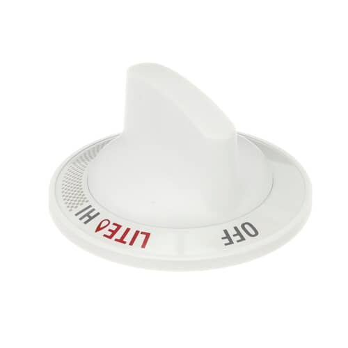 GE WB3K5296 white gas range control knob showing OFF and LITE/HI settings.