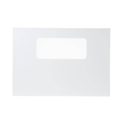 GE WB56T10037 Outer Oven Door Glass panel with white border.