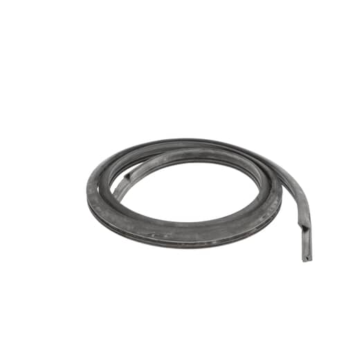 Angled view of the dark rubber tub gasket against a white background