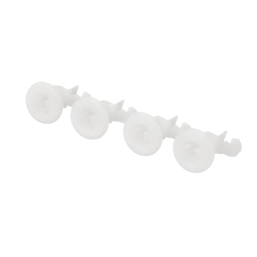 Side view of the four white GE WD12X10327 roller and stud assemblies