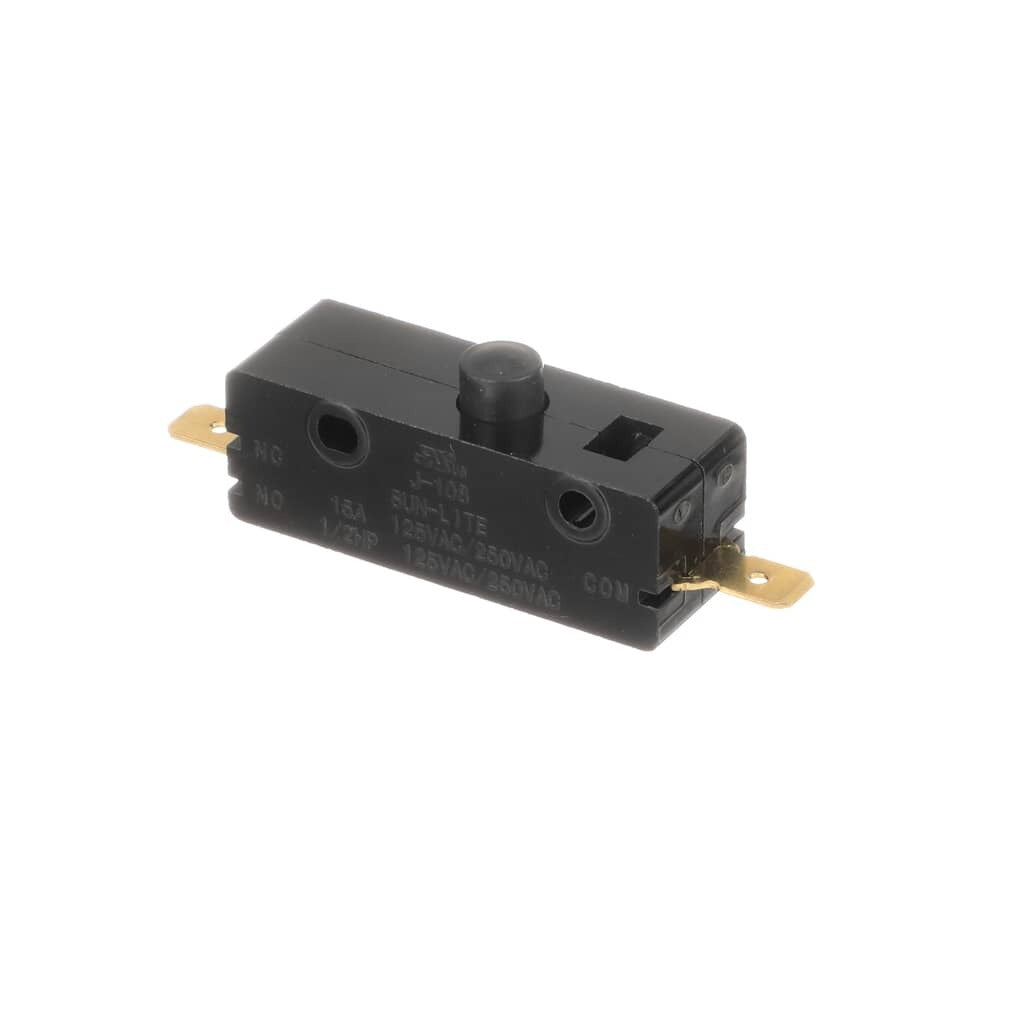 Front view of the GE WD21X10261 Switch Interlock, showing the compact design and wiring connectors, designed for secure operation of GE appliances.