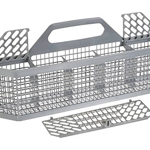 GE WD28X10128 silverware basket with the top grid cover/divider placed in front