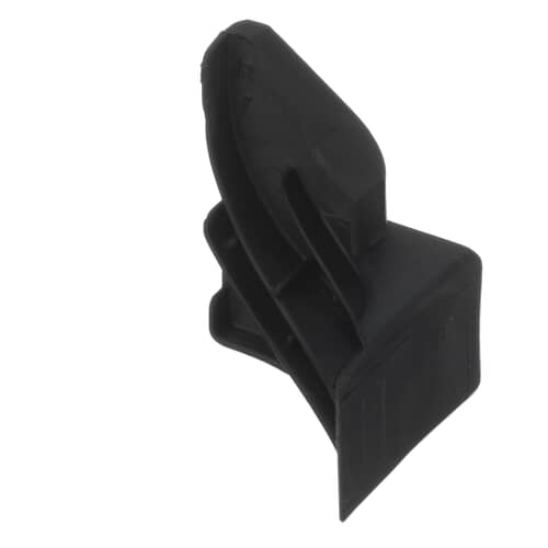 Close-up view of the black rubber GE dishwasher right baffle