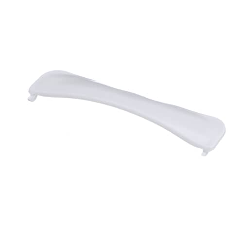 Angled side view showing the gentle, elongated curve of the white plastic handle.