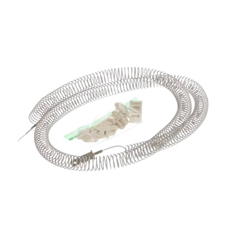 Close-up of the coil ends showing the attached wires leading to a small bag of insulating/terminal hardware.