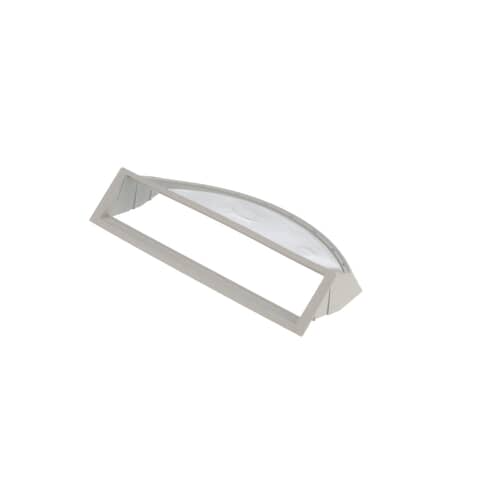 Angled view of the filter assembly showing the white plastic frame and curved design.