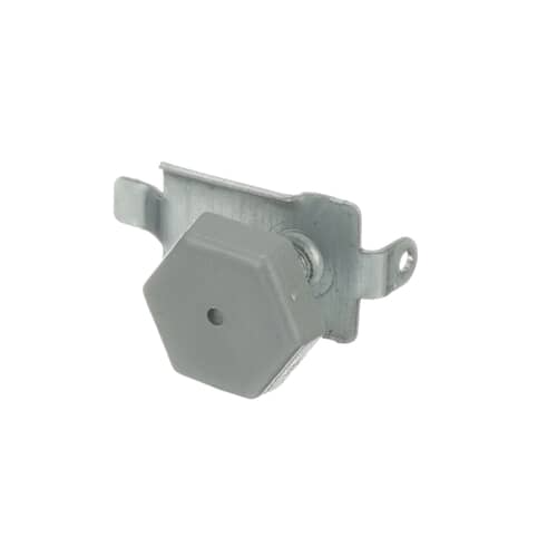 The leveling bracket kit shown as two separate pieces: a metal bracket and a gray leveling foot assembly with a screw thread.