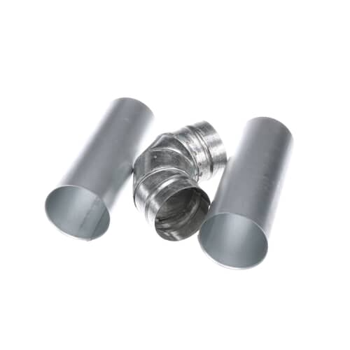 The three metal venting pieces (two straight collars, one elbow) shown against a white background.