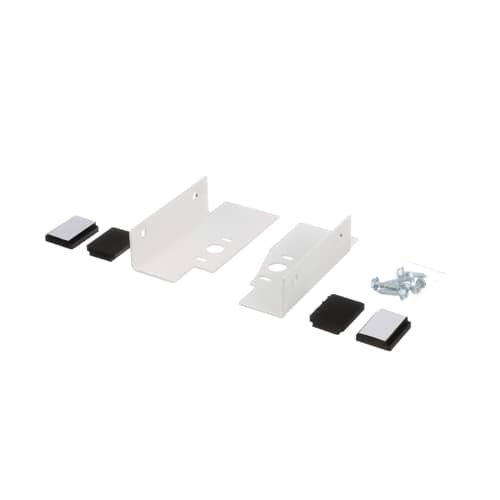 Angled view of the kit components, showing the black feet with white adhesive pads attached to some.