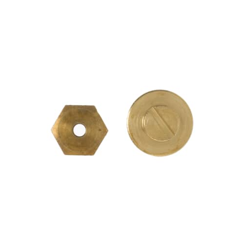 Close-up of the two main threaded brass fittings from the conversion kit, showing their distinct thread patterns.