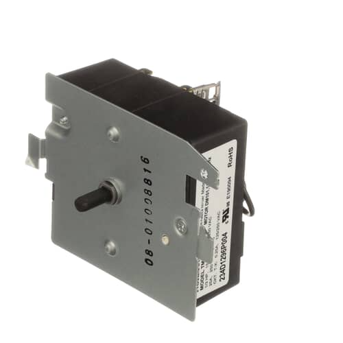 Angled view showing the right side of the black timer body and the upper electrical terminals.