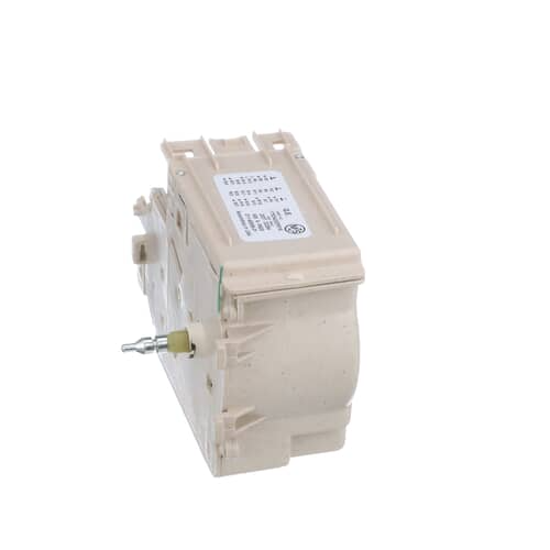 GE WH12X10202 washer timer showing the rear label with barcode and pin headers