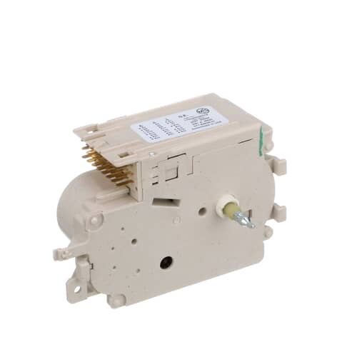 Side profile of the GE timer module highlighting the rotary shaft and plastic housing