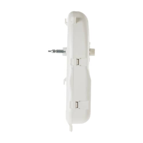 Side profile view of the white GE timer module showing the depth and mounting tabs