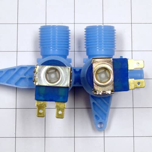 Side detail of the GE water valve showing the solenoid housing and electrical tabs