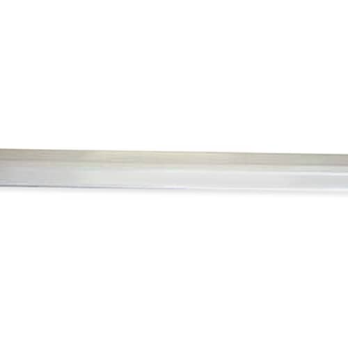 A close-up detail shot of the profile of the GE WR17X3691 door shelf retainer bar.