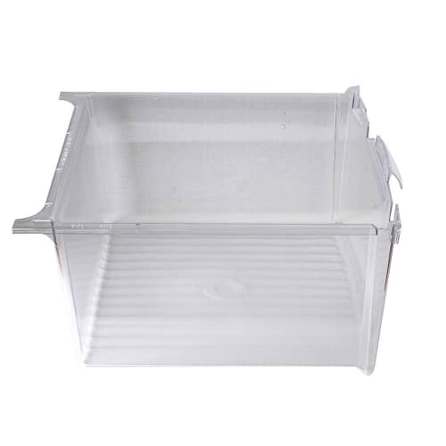 Side profile view of the drawer, showing the handle indentations and the ribbed bottom surface.