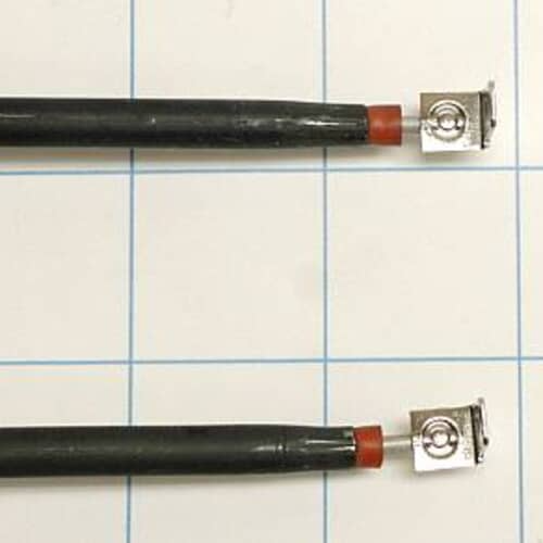 Close-up of heating element terminal ends.