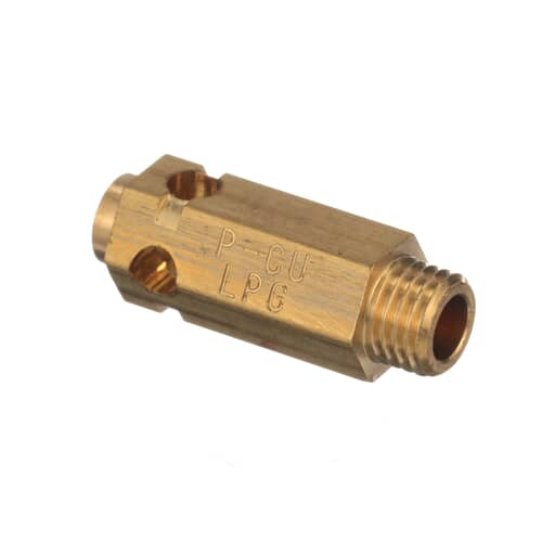 Side view of the brass orifice spud marked P-CU LPG.