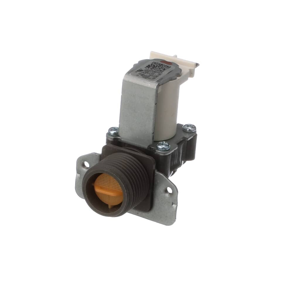 Close-up side view of the LG 5220FR2006H Single-Solenoid Water Inlet Valve, clearly displaying the beige plastic housing, the metal mounting clip, and the male spade electrical terminals for connecting the washer's wiring harness.