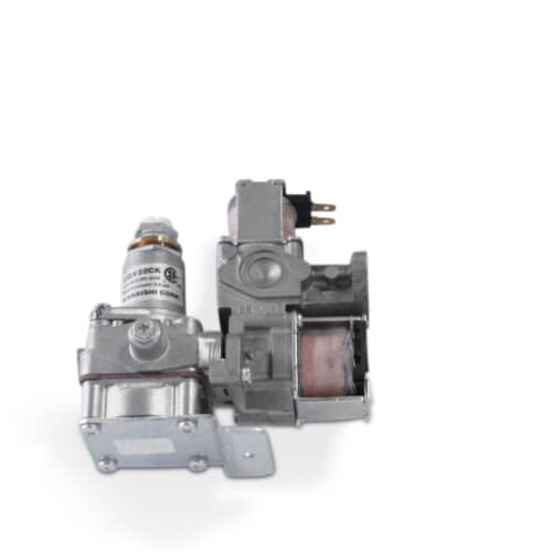 Top-down view on a grid background showing the regulator screw assembly on the top left section of the valve.