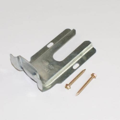 Appliance anti-tip bracket with two gold screws.