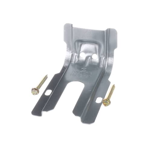 Metal oven anti-tip device and yellow screws.