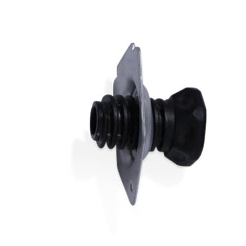 Angled view of the assembly highlighting the hexagonal shape of the leveling adjustment cap.