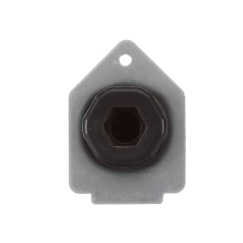 Side view showing the threaded adjustment shaft and the flexible black boot/bellows portion of the foot assembly.