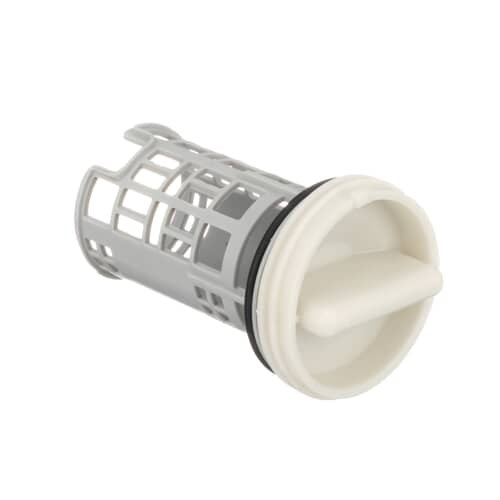 Angled view emphasizing the external cage structure of the gray filter cylinder.