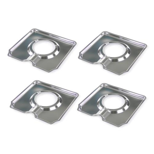 Whirlpool 1430283 Square Chrome Drip Pan Kit (set of 4) for gas ranges.