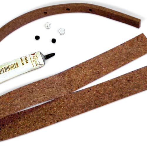 Whirlpool 279264 dryer felt seal kit showing the brown curved felt, hardware, and adhesive tube