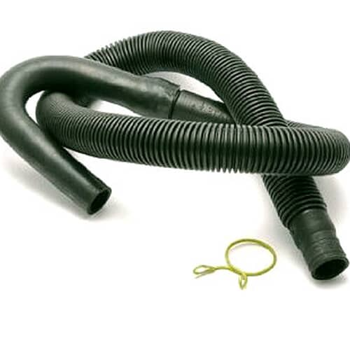 Whirlpool 285664 top load washer drain hose coiled with spring clamp and connector visible