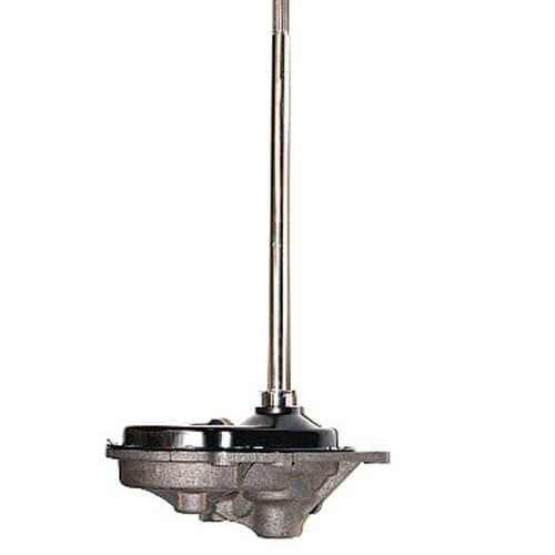 Front view of the Whirlpool 3360629 Gearcase Assembly showing the durable metal housing, drive shaft, and components used to facilitate agitation and spinning in washing machines.
