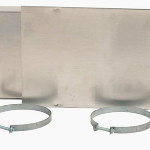 Detail shot of the two metal hose clamps provided with the telescoping dryer vent system.