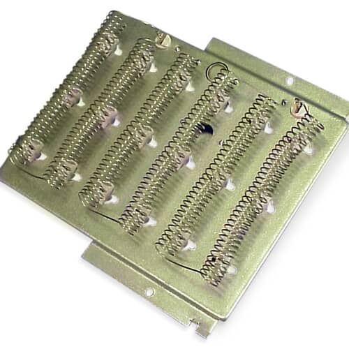 Close-up view of the metal heating coils and their ceramic supports on the mounting plate