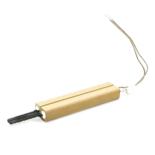 Close-up of the flat ceramic oven igniter (786324), highlighting the wire leads and fragile element tip.