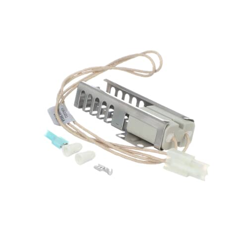 Angled view of the 814269 igniter assembly with its ceramic support and wiring plug.