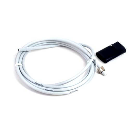 A view of the Whirlpool 8201597 water line showing the red-tipped fitting.