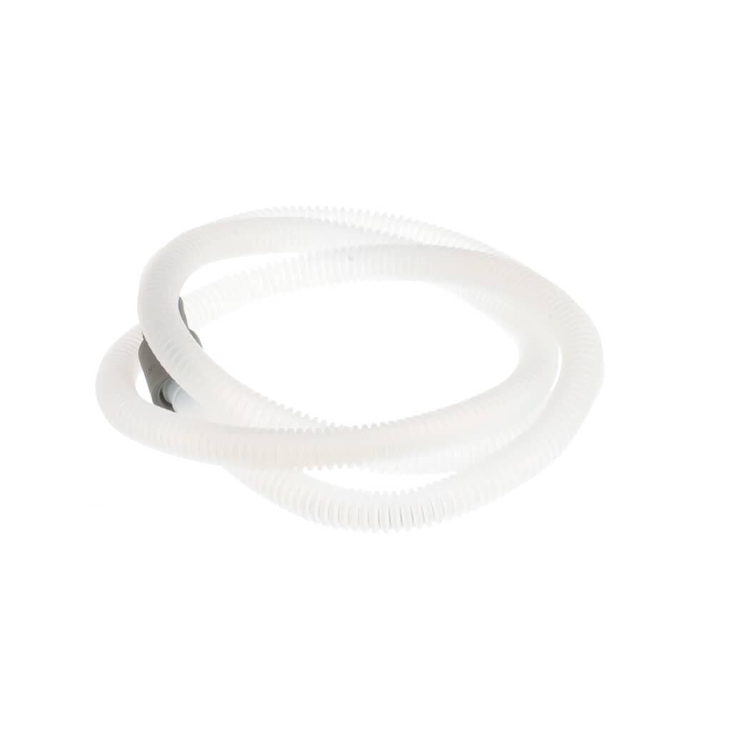 Another coiled view of the Whirlpool 8269144A 6-foot Dishwasher Drain Hose, showing the transparent, flexible tubing and the connection fitting, ready for installation to ensure proper wastewater removal.