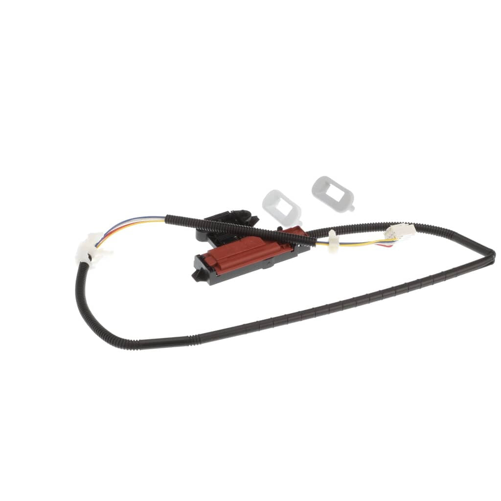 Close-up of the Whirlpool W10404050 Top Load Washer Lid Latch Assembly showing the wiring and electrical connectors, providing a safe and efficient lock mechanism for the washer lid.