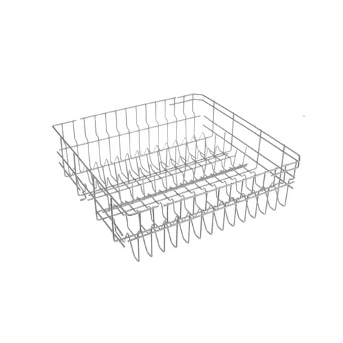 Front view of the Whirlpool W10727422 Dishwasher Dishrack showing its sturdy metal frame designed to hold plates, glasses, and other kitchenware securely in the dishwasher during the wash cycle.