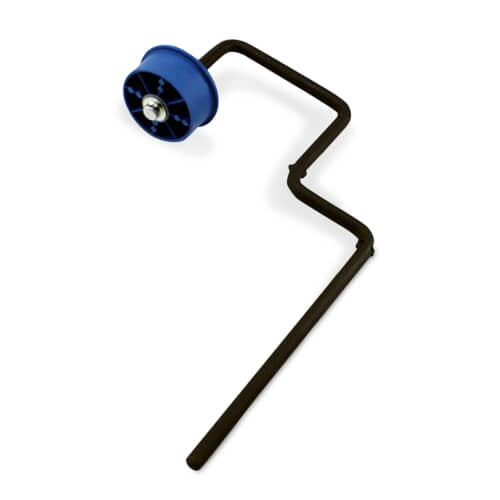 Side profile of the Whirlpool WP53-2287 Idler Assembly, highlighting the components including the metal bracket and plastic pulley used to maintain belt tension.